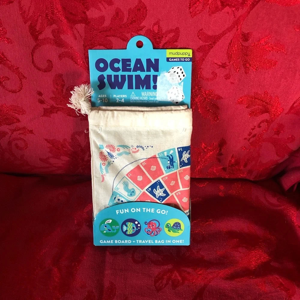 Mudpuppy Games to Go Ocean Swim comes with a fabric game bag for easy travel
